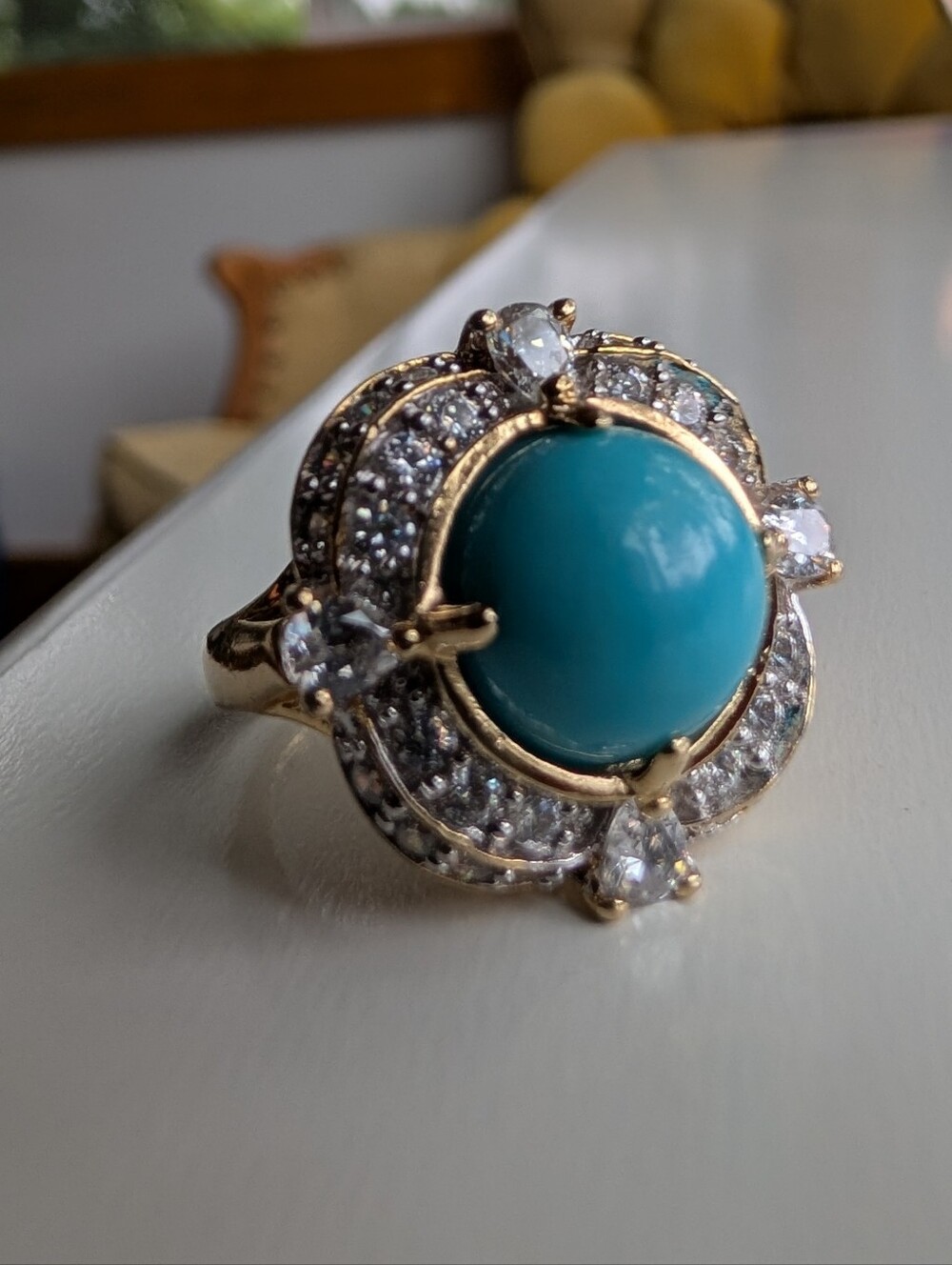 Sleeping Beauty Turquoise Halo 925 Sterling Silver Gold Plated Cocktail Ring, 7 - Picture 12 of 13